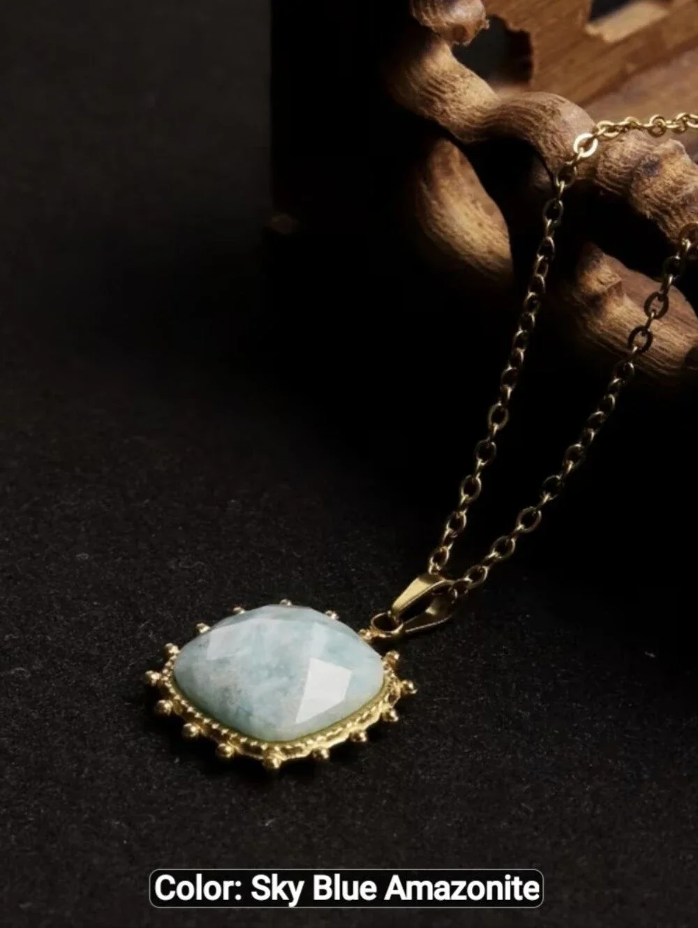 🩵🩵NEW🩵🩵 PRETTY!! Natural Stone Faceted AMAZONITE Square Pendant Necklace
